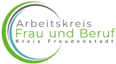 Logo mit geöffnetem Kreis und dem Text Arbeitskreis Frau und Beruf Kreis Freudenstadt