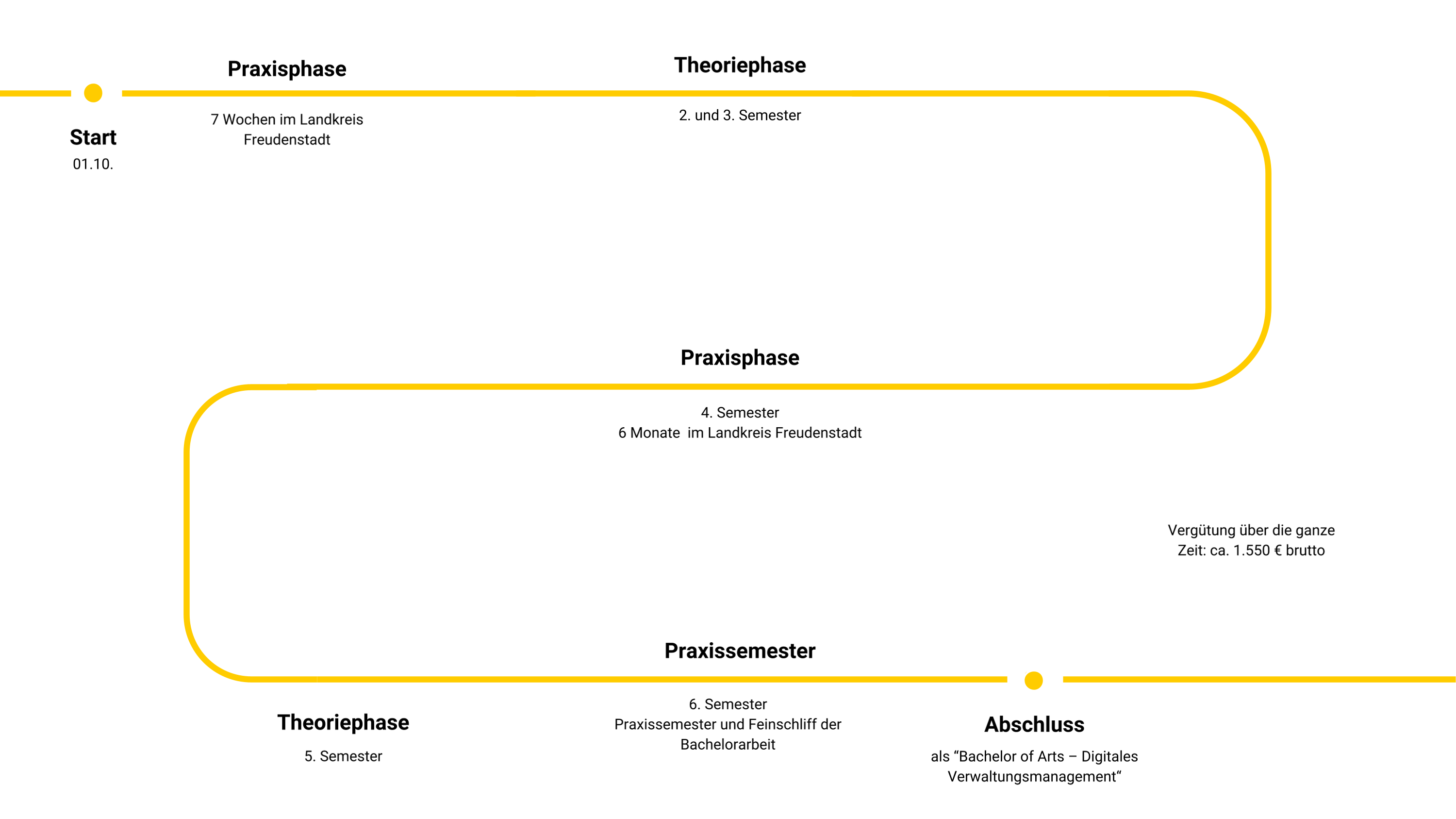 Grafik Studium Digitales Verwaltungsmanagement Grafik zeigt Studiumsverlauf des Studiums Digitales Verwaltungsmanagement